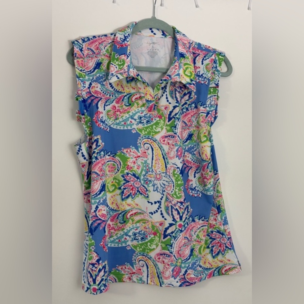 GOTTEX ruffled sleeveless polo top - size XL - NWT